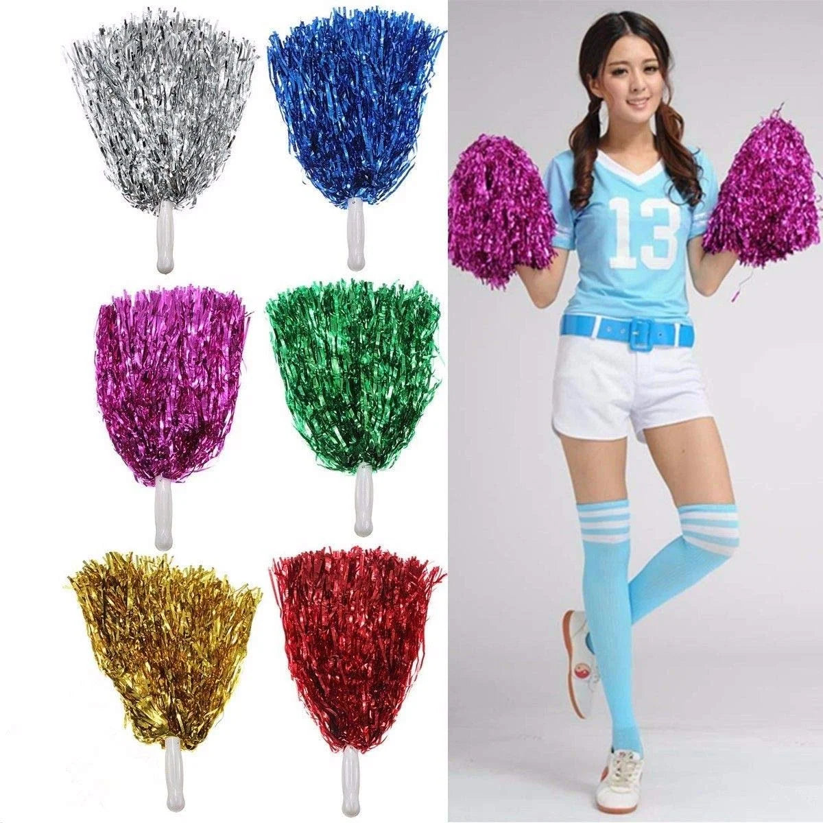 1-8009 (10 pcs ) Handheld Plastic Pom Poms for Party Dance Sports Team