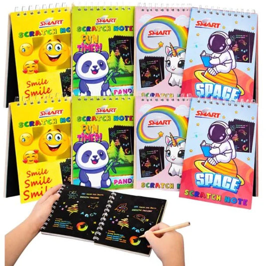 1014-8 Scratch Notebook for Kids (8 Pages, 14 x 10 cm) | Magic Scratch Art Book with Wooden Stylus