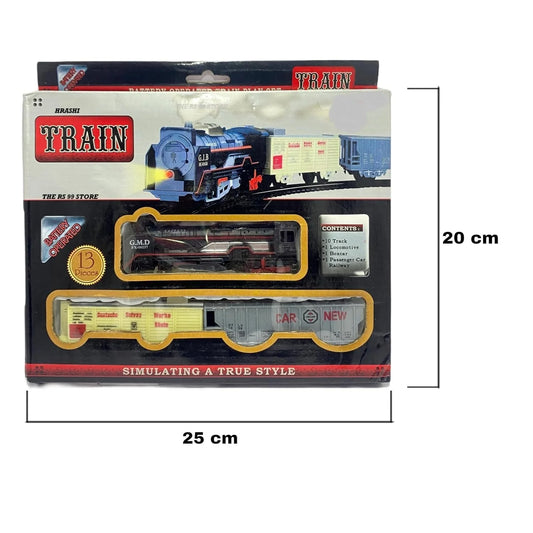 20085 Battery Operated Train Set with 10 Tracks, Locomotive, Boxcar, Passenger Car, 13 Pieces Railway Play Set, 25 x 20 cm