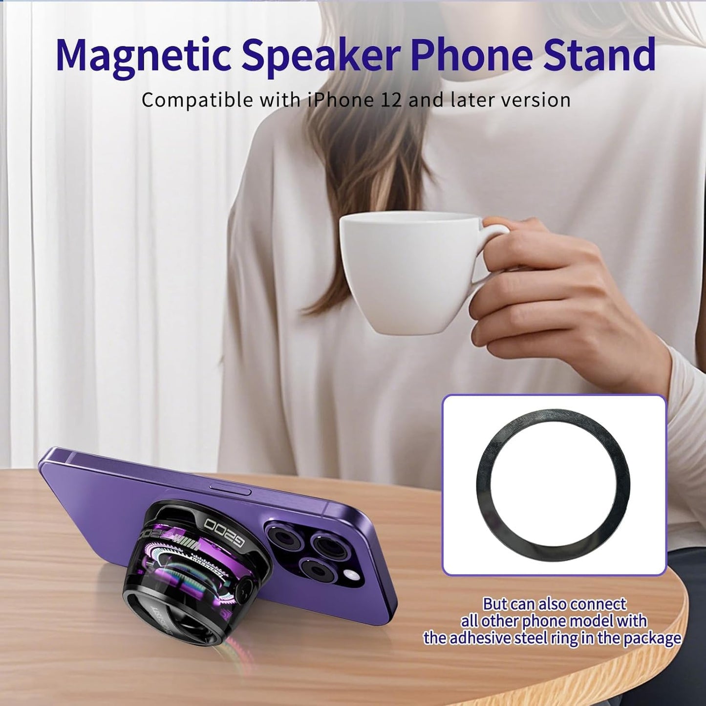 G200 Magnetic Bluetooth Speaker with RGB Lights Portable Mini Wireless 3D Surround Sound Waterproof Pocket Size Multifunctional 2 in 1 Phone Stand for iPhone, Android