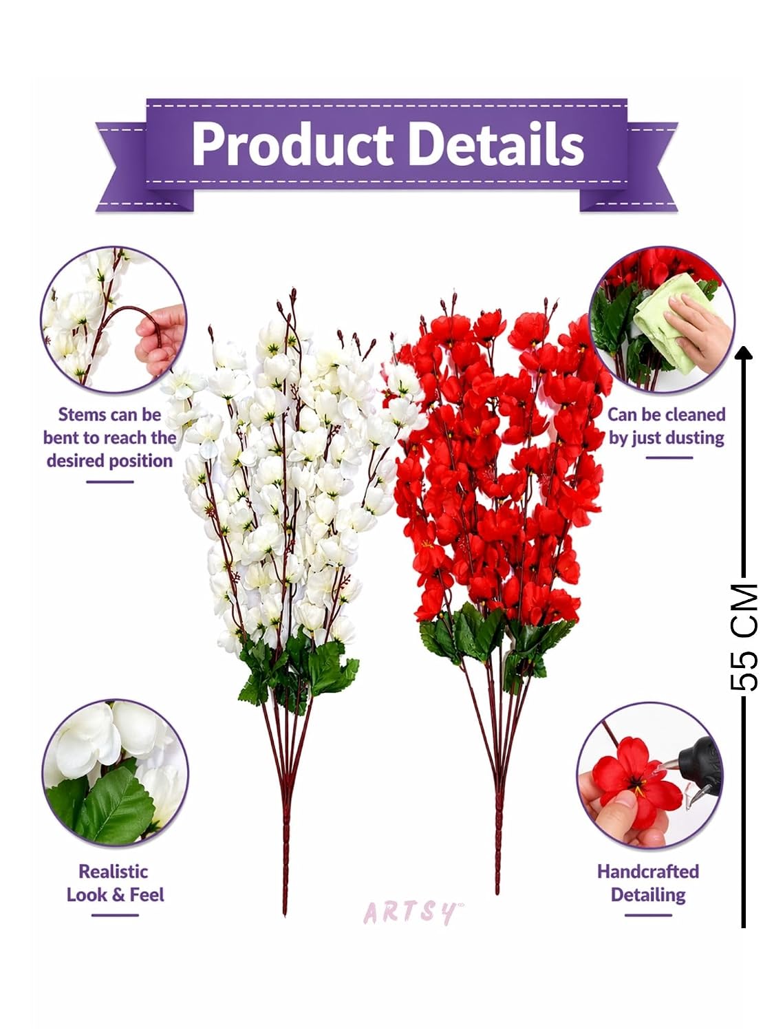 21088 Artificial Flowers Cherry Blossom Flower Bunch (Muticolor)