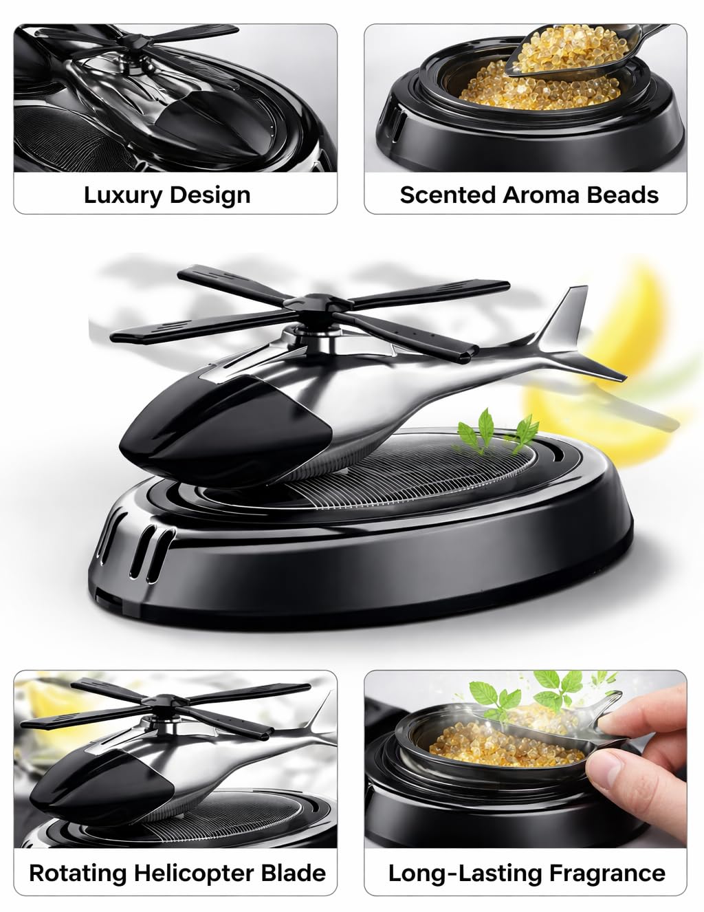 KTP030 Car Air Freshener Car Fragrance Diffuser Creative Solar Helicopter Perfume Ornament Solar Aromatherapy Decorative Car Dashboard Aromatherapy SILVER