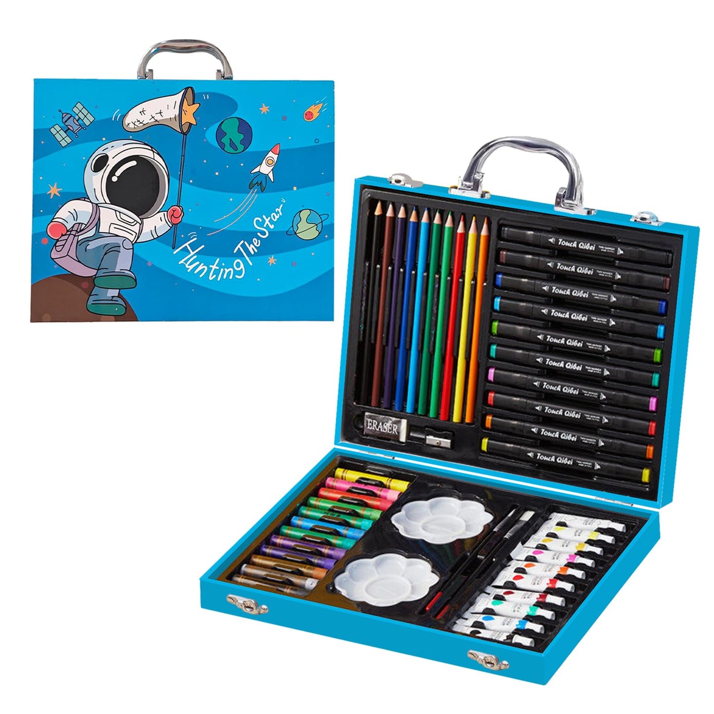 20475   53Pcs Astronaut Print Children Deluxe Art Drawing Set Art and Craftmini Suitcase, Drawing and Painting Set Best for Birthday Gift for Boys Girls Children