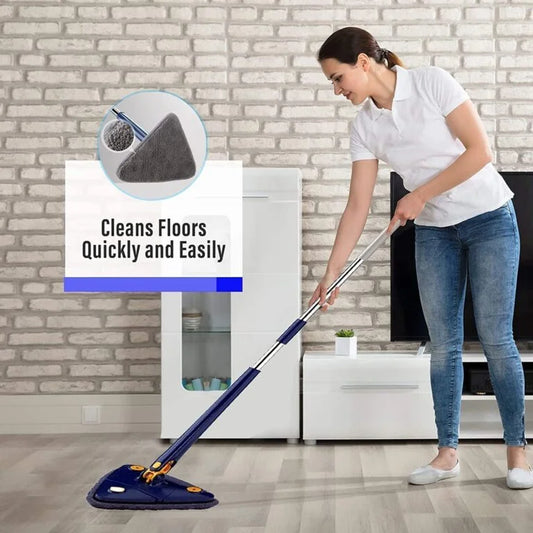 11133 Premium 360° Rotatable Adjustable Triangle Cleaning Mop with Stainless Steel Long Handle Push-Pull Squeezing Cleaning Mop Dry & Wet Mop Floor Windows Ceiling