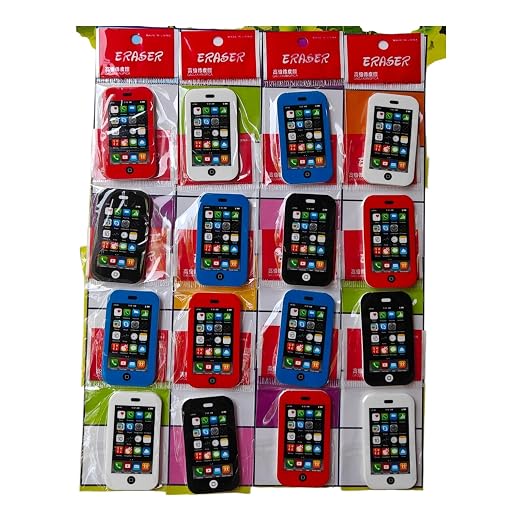 21038 (Pack of 16) Mobile Shape Erasers for Kids  | Cute Smartphone Design Pencil Erasers | Stationery Return Gifts for School Students, Birthday Party Favors (Multicolor)