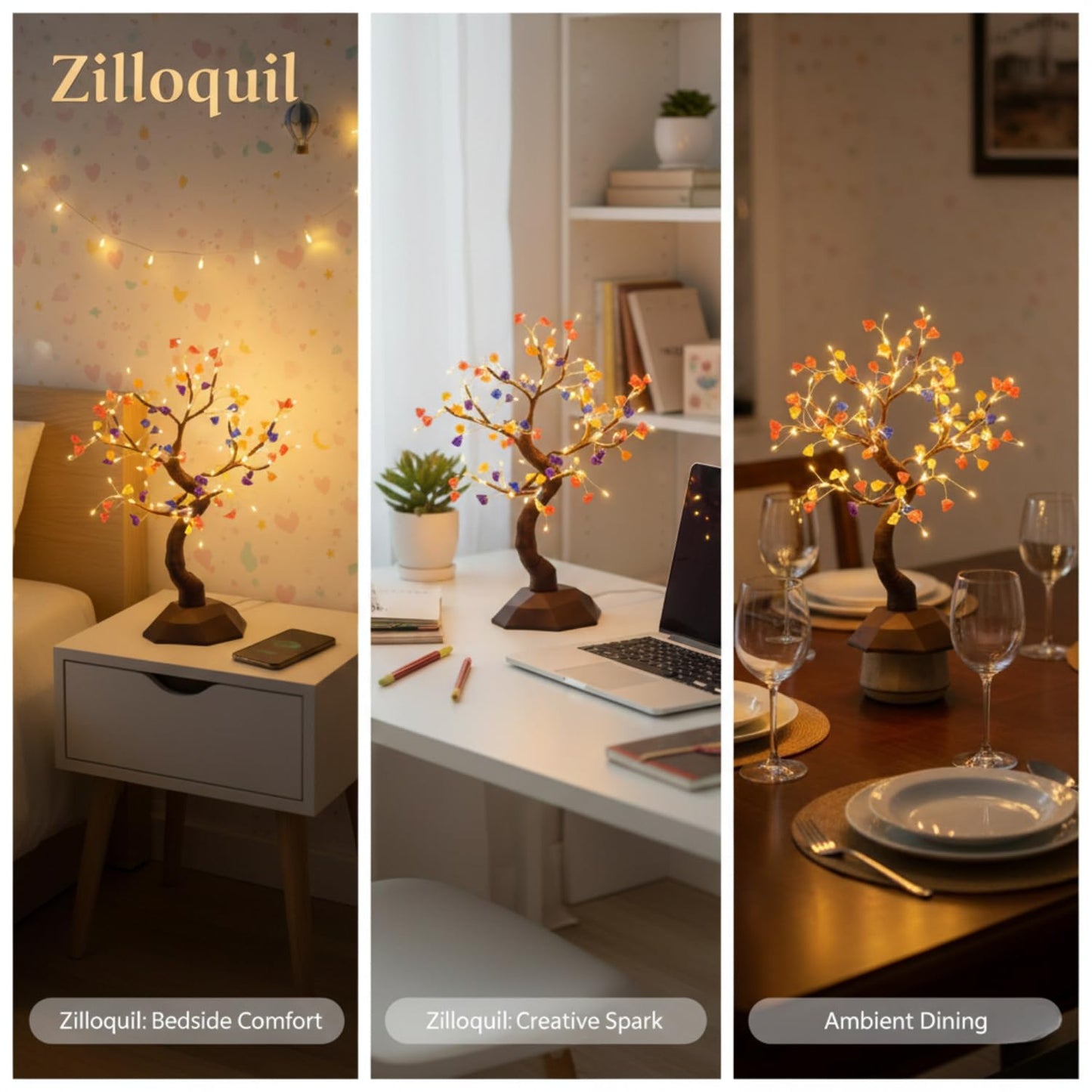 21075 Crystal Sparkly Aesthetic Fairy Bonsai Adjustable Tree Light Lamp with 2 Lighting Modes, Touch Sensor, Battery & USB Operated Magic DIY Home Decoration Tabletop Desk Night Lamp (Stone Tree)