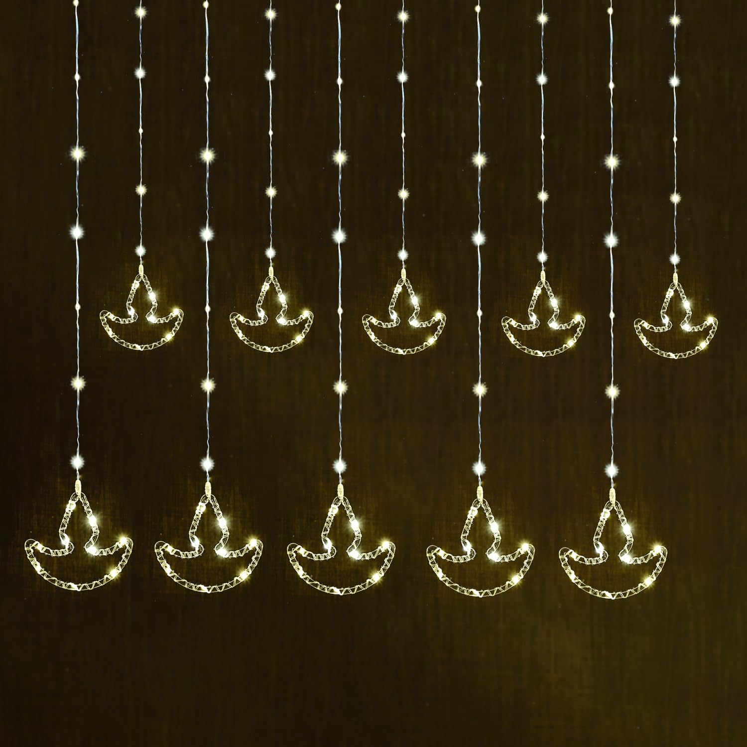 LK-03 Diya lighting gold LED 10 Diya Curtain String Light with Plug Sourced Serial Decorative Lamps Fairy Lights for Indoor Outdoor Home Decoration Wedding Diwali Christmas