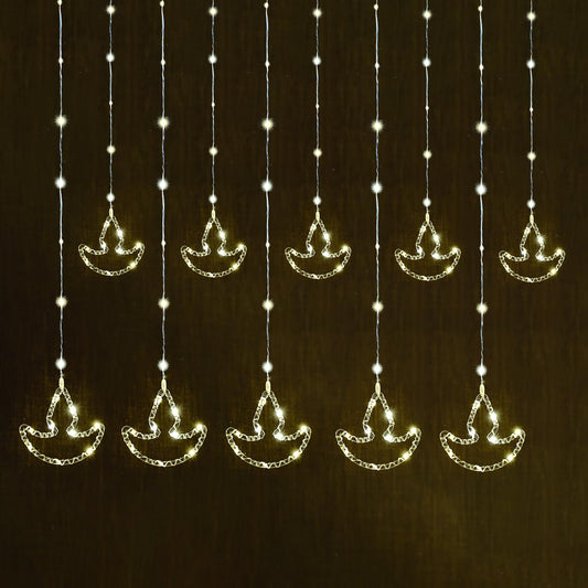 LK-03 Diya lighting gold LED 10 Diya Curtain String Light with Plug Sourced Serial Decorative Lamps Fairy Lights for Indoor Outdoor Home Decoration Wedding Diwali Christmas