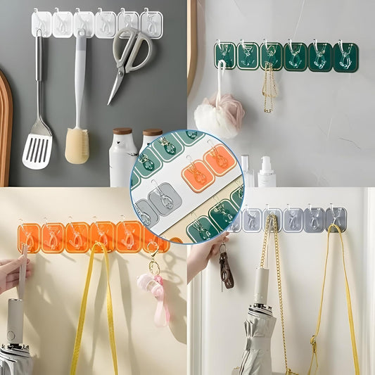 21350 Wall Hanging 6 Hooks Self Adhesive Wall Sticky- Heavy Duty Wall peg for Hanging Sticky Latch for Wall Heavy Items Without Drilling Transparent Wall Hanger Crochet(Multicolors)