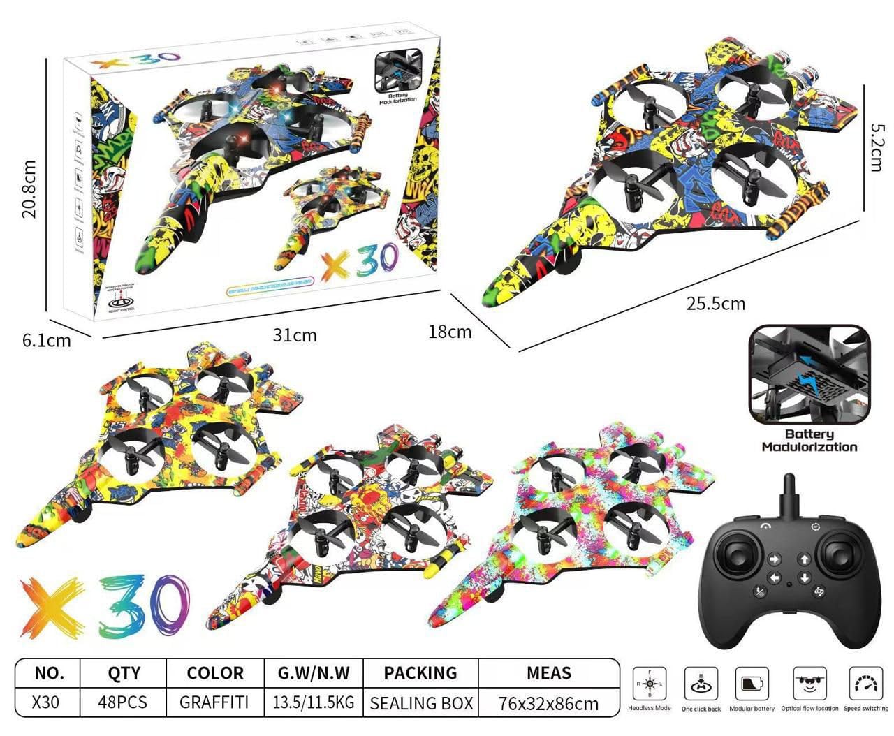 X30 RC Fighter Plane with Remote Control, 360 Degree Rotation, Rechargeable Battery, One Click Take-Off, Fighter Jet Design with LED Lights