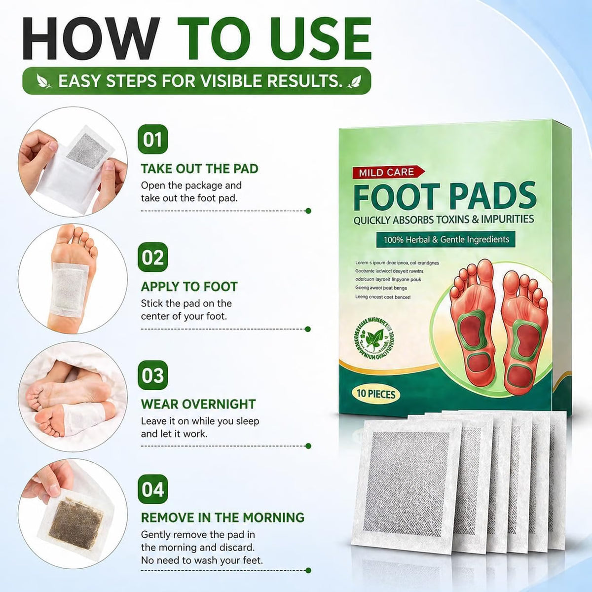 21256 Foot Pads 5 Days Detox Treatment Contain 10 Patches  Patch for Sleep Aid & Relaxation Herbal Natural Bamboo Vinegar Pads with Gentle Ingredients for Pain Relief, Foot Freshness, Toxin Removal & Massage Therapy