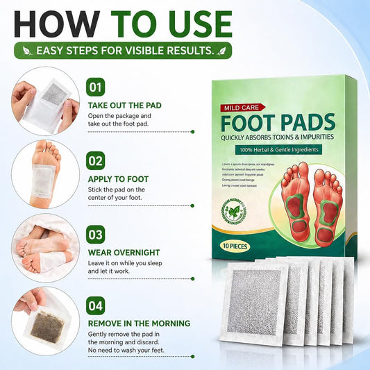 21256 Foot Pads 5 Days Detox Treatment Contain 10 Patches  Patch for Sleep Aid & Relaxation Herbal Natural Bamboo Vinegar Pads with Gentle Ingredients for Pain Relief, Foot Freshness, Toxin Removal & Massage Therapy