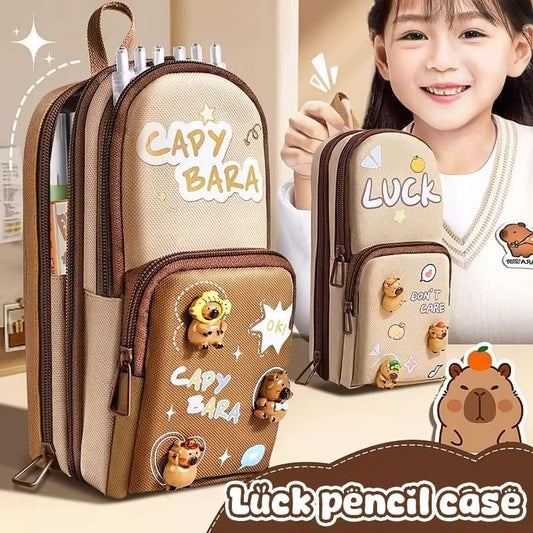20840 Pencil Case with 3 Compartment Cute Pen Pencil Pouch Canvas Zipper Pencil Box Large Capacity Multifunctional Stationary Pouch Organizer for Girls Kids