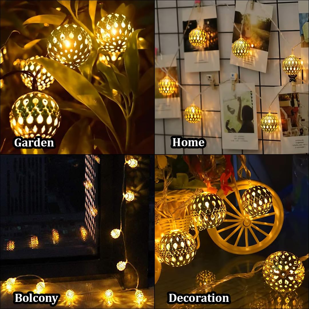 YGD-54  12 Bulbs Metal Ball Lights for Home and Office Indoor Decorations {Golden}