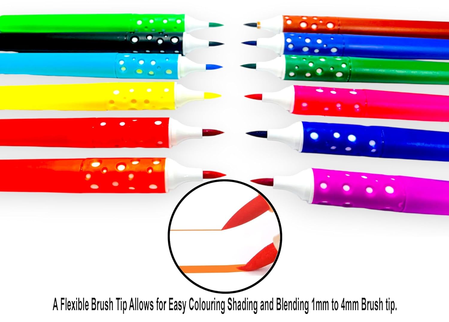 111-12 Brush Pen Soft Markers Dotted - 12 Pcs Coloring Markers Sketch Pens - Coloring Kit for Kids, Adult and Artist Marker Pens