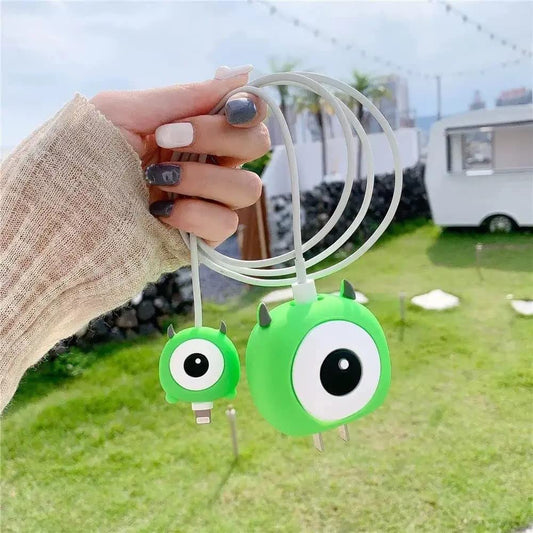 20678 Cute Cartoon  Data Cable Case for 18-20W iPhone USB-C Power Adapter Charger, Cartoon 3D Design Protective Case {Random Design}