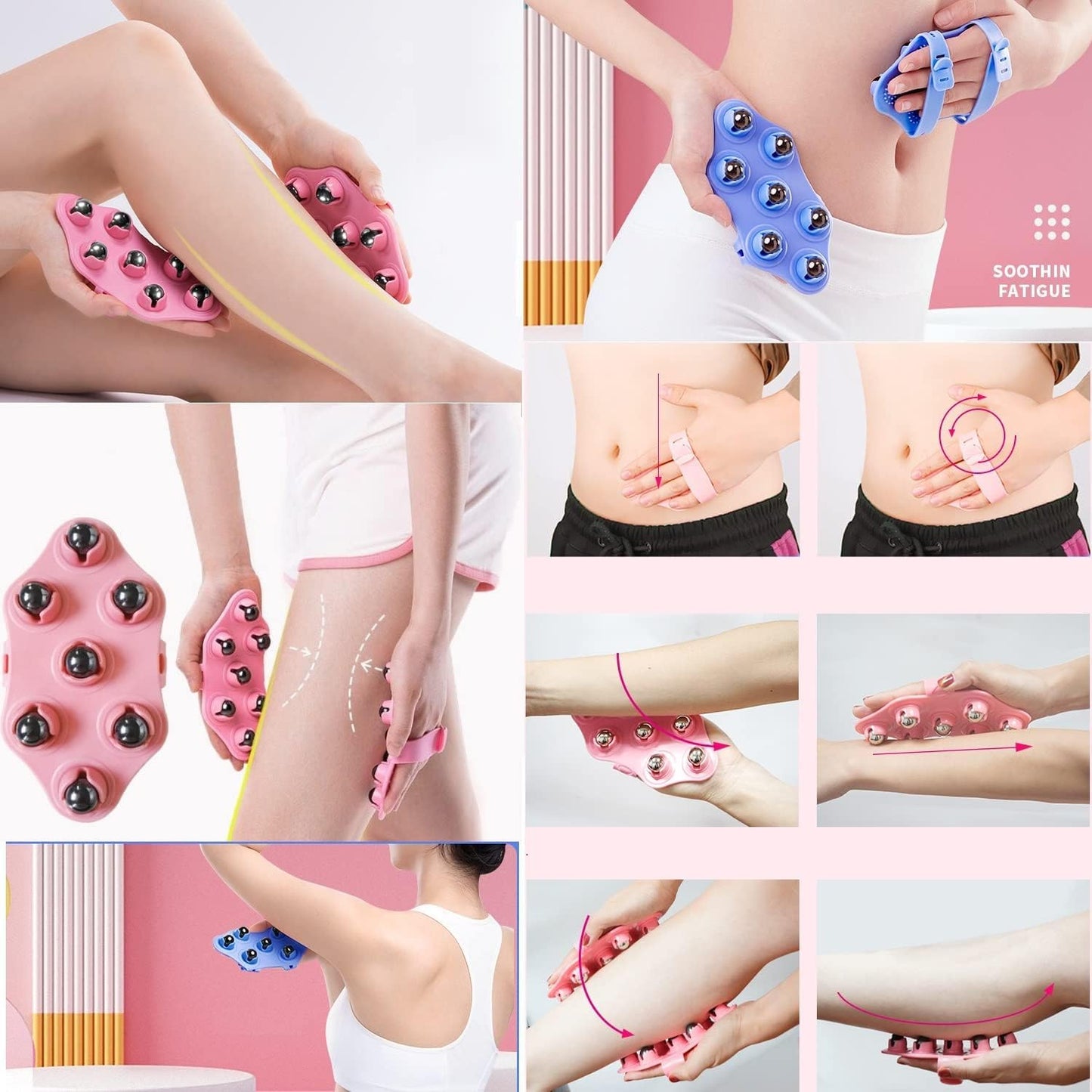 10398 Palm Shaped Massage Glove, a portable manual massager with 7x 360-Degree magnetic roller balls for a deep tissue massage