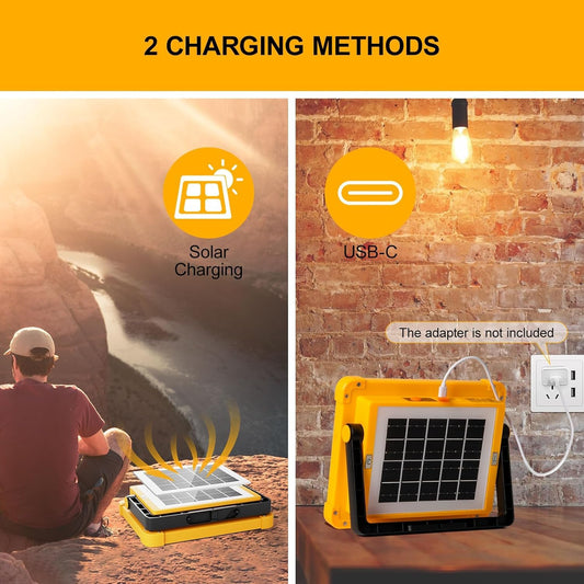 20027 Construction Spotlight Battery Solar Light Portable, 10000LM 12000mAh Battery Work Light USB Rechargeable, 4 Light Modes