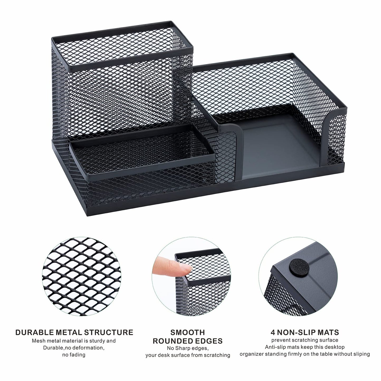 20184  3 Compartment Metal Mesh Pen Stand - Perfect Desktop Pen Organizer for Office, School, and Home
