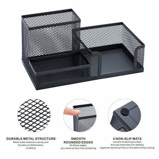 20184  3 Compartment Metal Mesh Pen Stand - Perfect Desktop Pen Organizer for Office, School, and Home