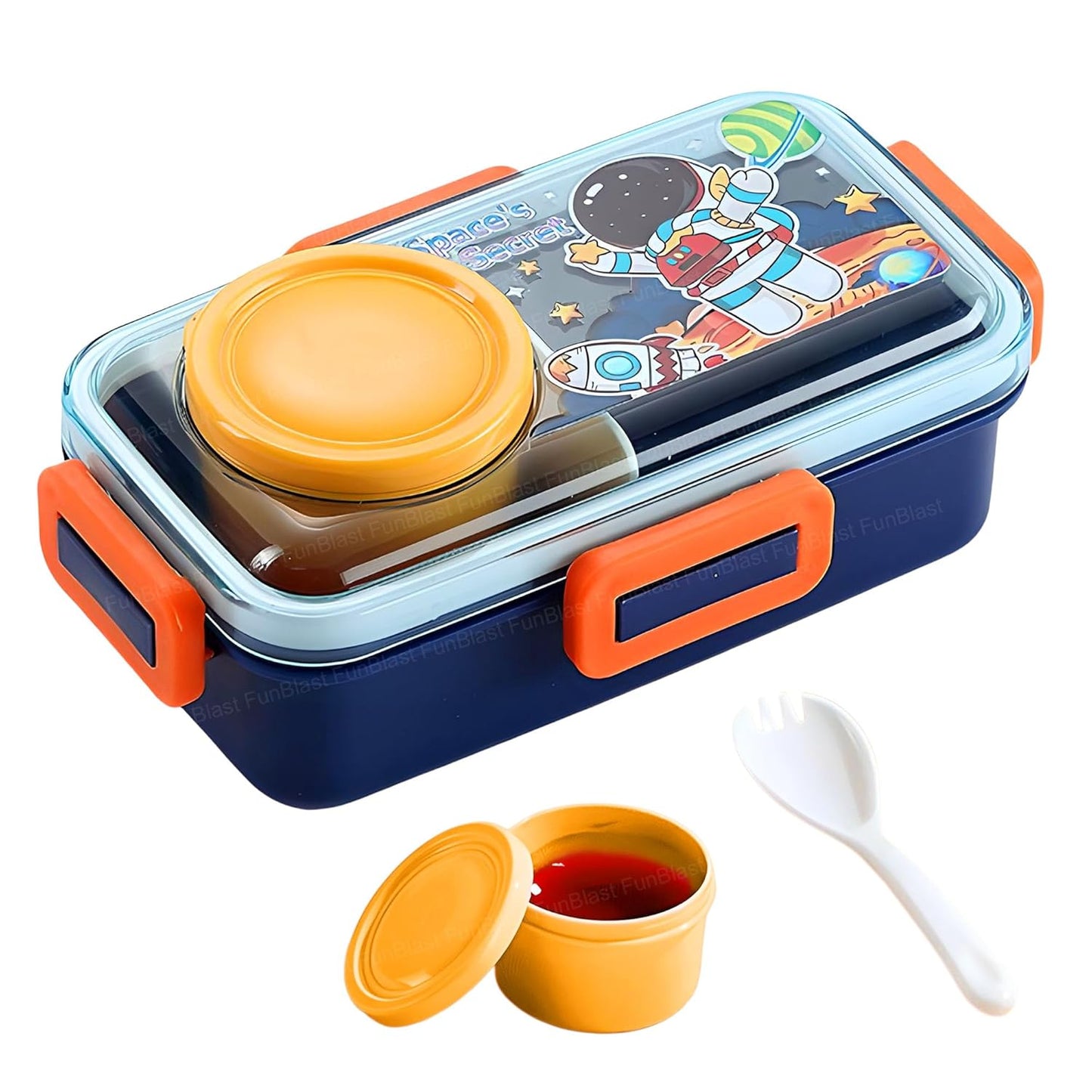 2646 Lunch Box with Spoon and Bowl,  for School Kids, Airtight Lid Tiffin Box, Plastic Tiffin Box with 2 Compartmen