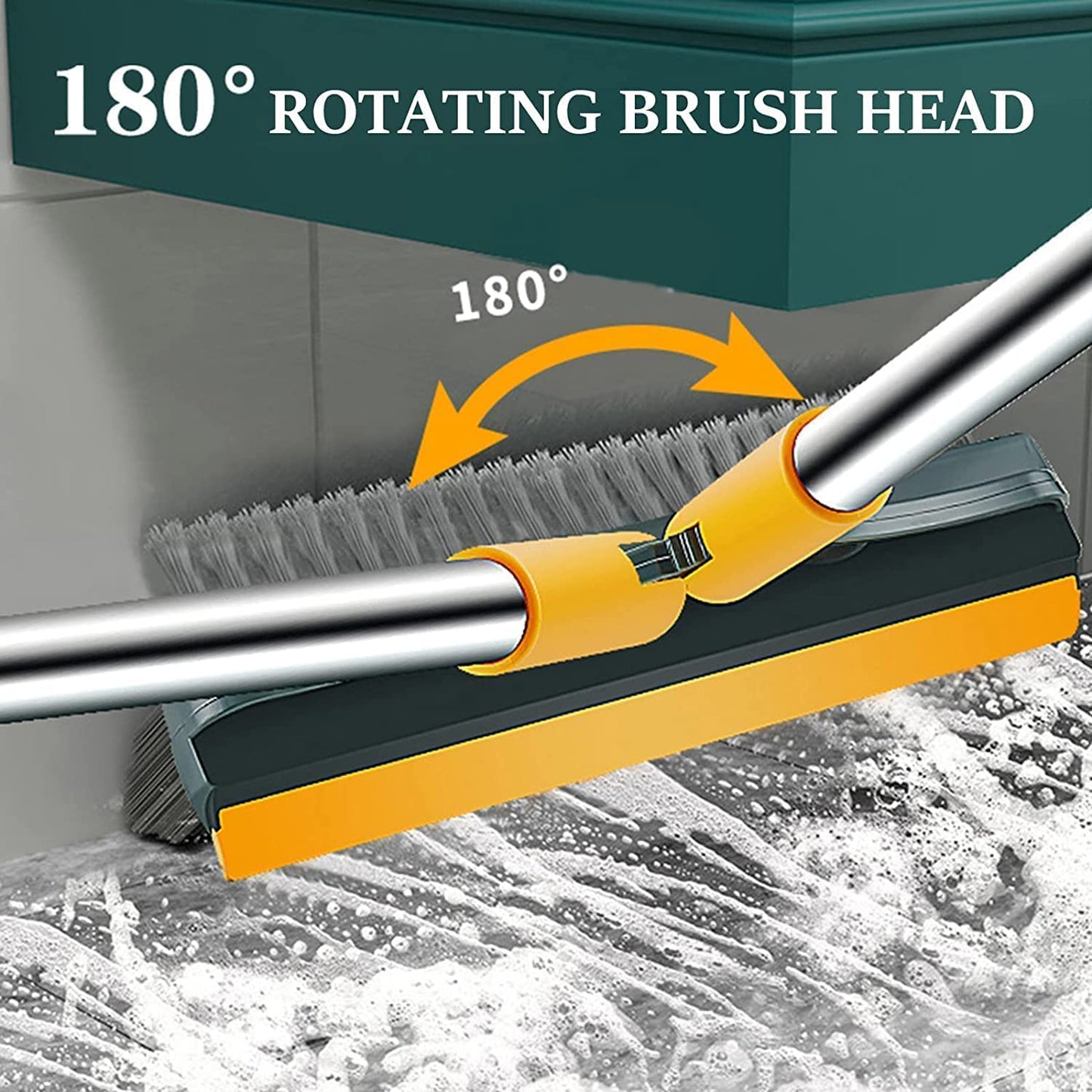 20376 Bathroom Cleaning Brush with Wiper 3 in 1 Tiles Cleaning Brush Floor Scrub Bathroom Brush with Long Handle 120° Rotate Bathroom