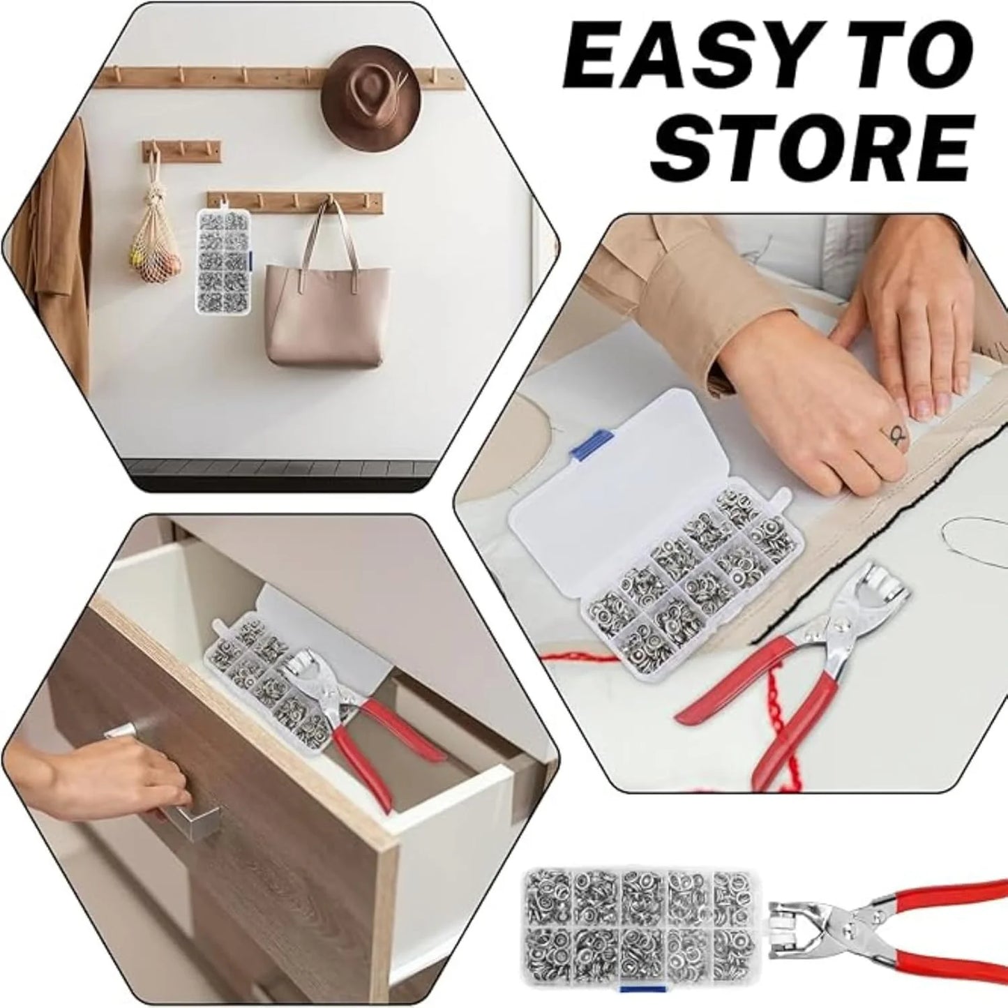 10387 Home use Metal Fasteners with Hand Pliers Tool Button Press Machine for Clothes snap100 Sets Eyelets Button kit