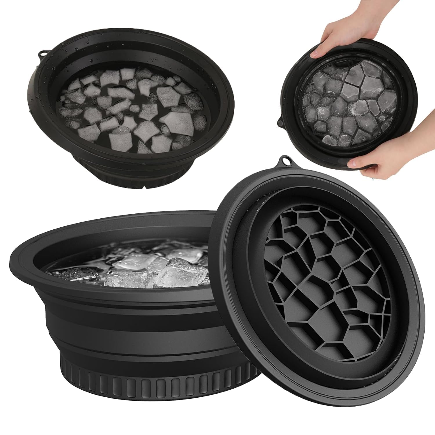 20577 Face Bowl for Ice with Built-in Ice Tray – Collapsible Silicone Facial Ice Bath Bowl for Cold Plunge Therapy