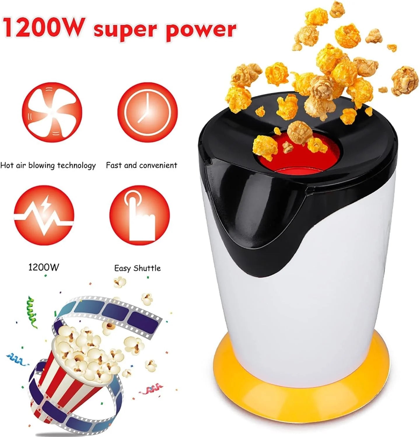 10326 Hot Air Popcorn Machine and Home Use Electric Big Popcorn Machine,Automatic Instant Popcorn Maker Stylish Design, 1200 W Electric Oil Free Maker with Measuring Cup Carnival.