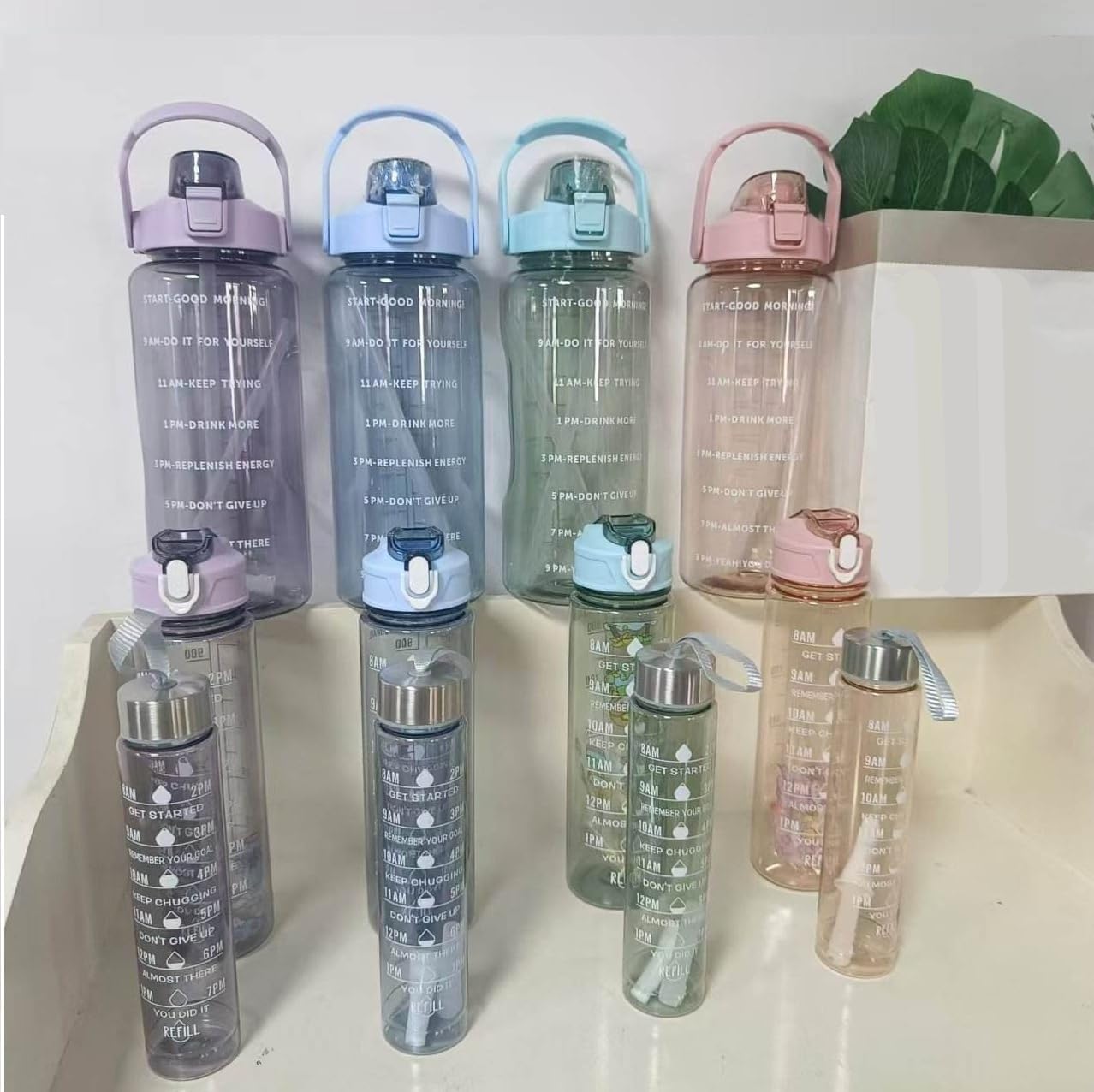 20001 {3 pcs} Transparent Motivational Water Bottles | Time Marker Leak Proof & Break-Proof