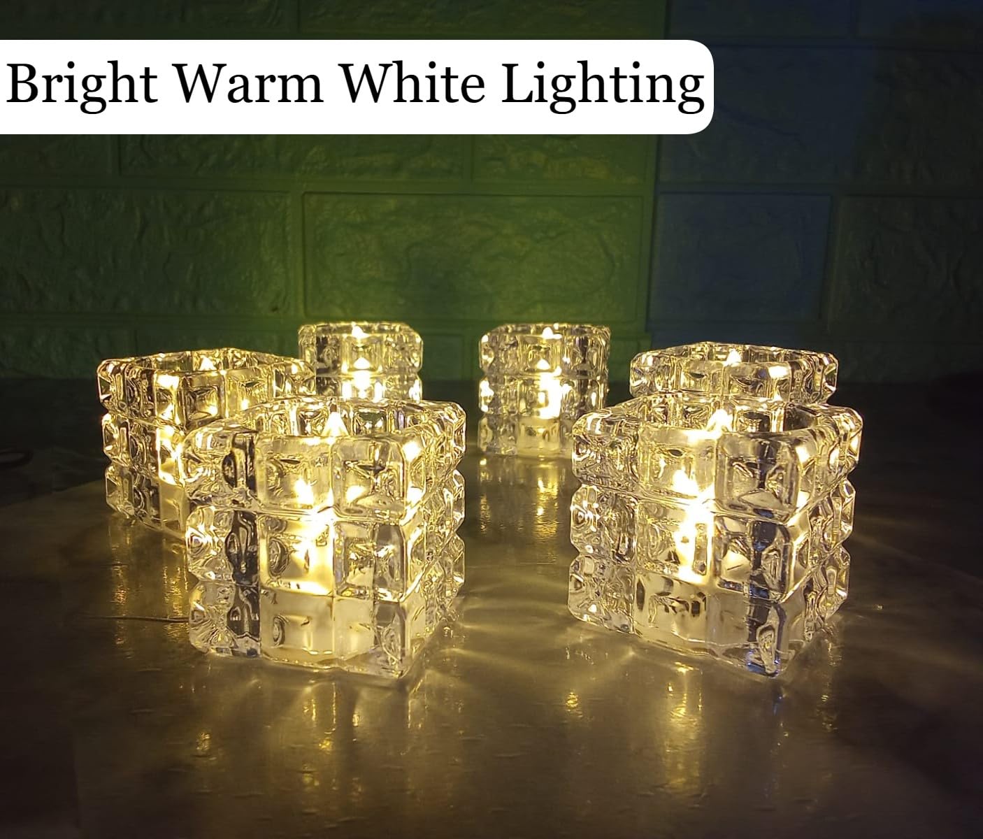 10836 Creative Square Block Shape Warm White Lighting LED Candle Flameless & Smokeless Battery-Operated Fancy Crystal Tealights Diya for Home Decor