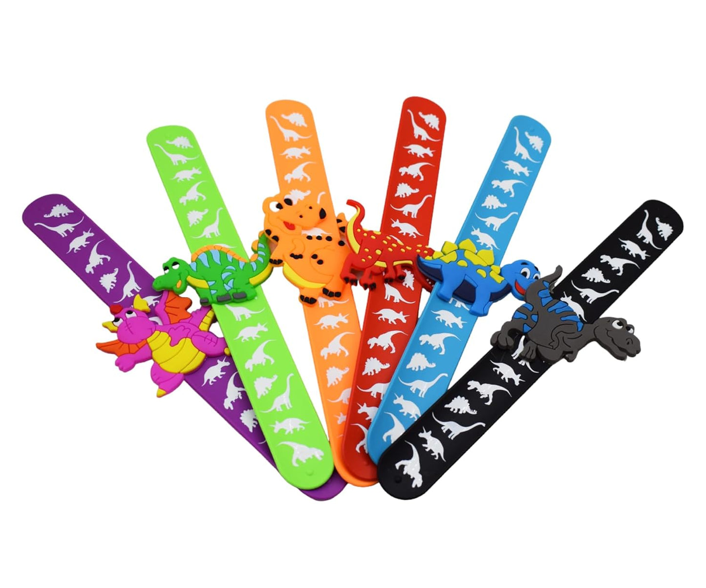 20600 {Pack of 12} Dino Theme Cartoon Slap Band Bracelets Silicone Wristbands Party Supplies Kids {Random Color}