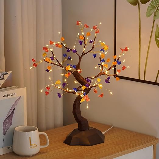 21075 Crystal Sparkly Aesthetic Fairy Bonsai Adjustable Tree Light Lamp with 2 Lighting Modes, Touch Sensor, Battery & USB Operated Magic DIY Home Decoration Tabletop Desk Night Lamp (Stone Tree)