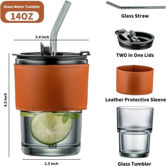 20056 Glass Sipper Tumbler Mug with Straw and Lid Ice Juice Drinks Mug with Straw for Milk/Coffee/Green Tea Cup