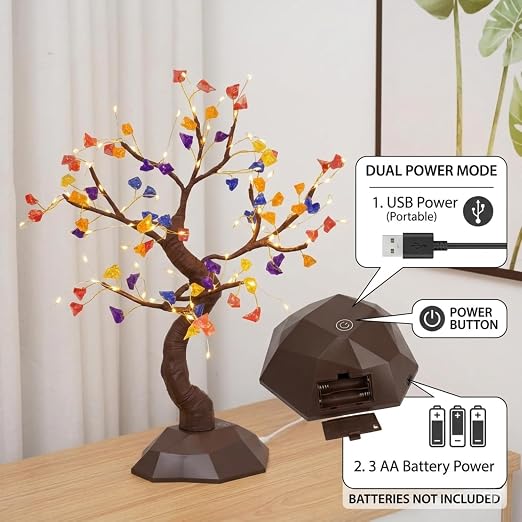 21075 Crystal Sparkly Aesthetic Fairy Bonsai Adjustable Tree Light Lamp with 2 Lighting Modes, Touch Sensor, Battery & USB Operated Magic DIY Home Decoration Tabletop Desk Night Lamp (Stone Tree)