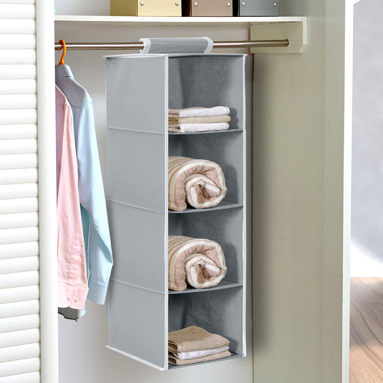 11043 Closet Hanging Organizer, 4 Tier Closet Wardrobe Organizer Clothes Storage Non Woven Close Cloth Organizer(Pack of 1, Grey)