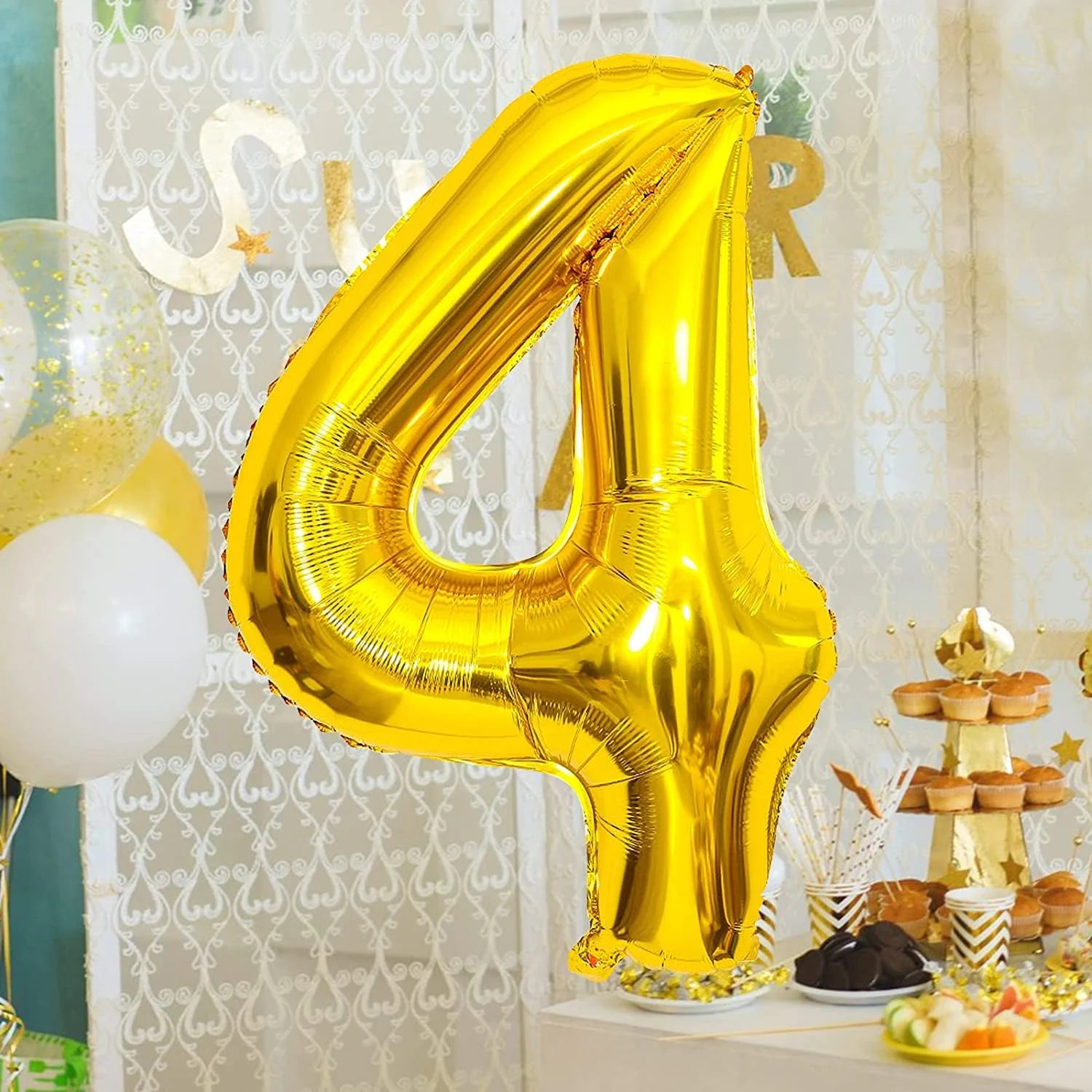 9042 (10 pcs) Number 4 Foil Gold Foil Balloon