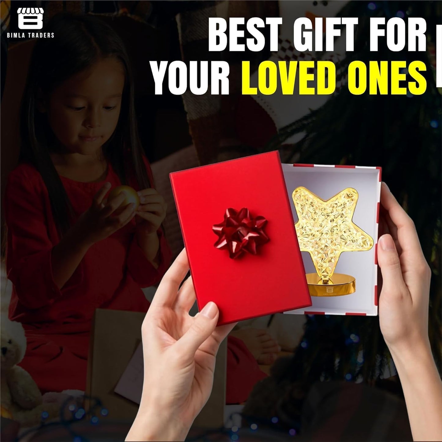 C-128 Crystal Heart / Star Shaped Decorative Light | LED Night Lamp for Bedroom, Living Room & Home Décor