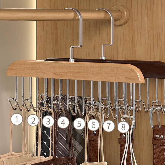20877 Multi Purpose 8 Hook Wooden Hangers,Wooden Belt Hanger, Tie 8 Hook Hanger,Closet Hangers, Foldable Hooks Wood Hanger