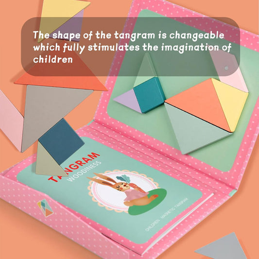20329 Wooden Tangram Puzzle, Magnetic Tangram Puzzle for 3+ Years Old Boys and Girls {Pink / Bleu}