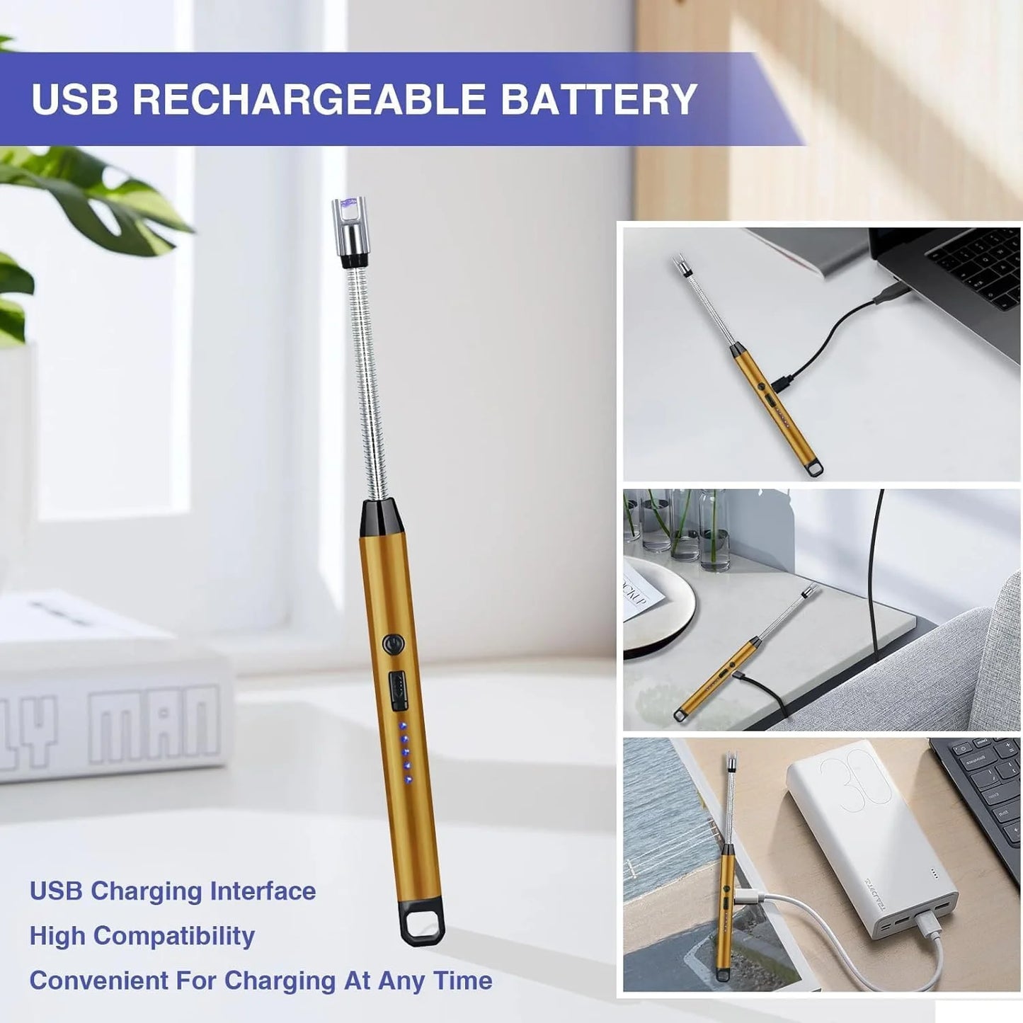 9003 USB-C Rechargeable Electric Lighter Portable Waterproof Flameless for Candles, Kitchen & Outdoor Use