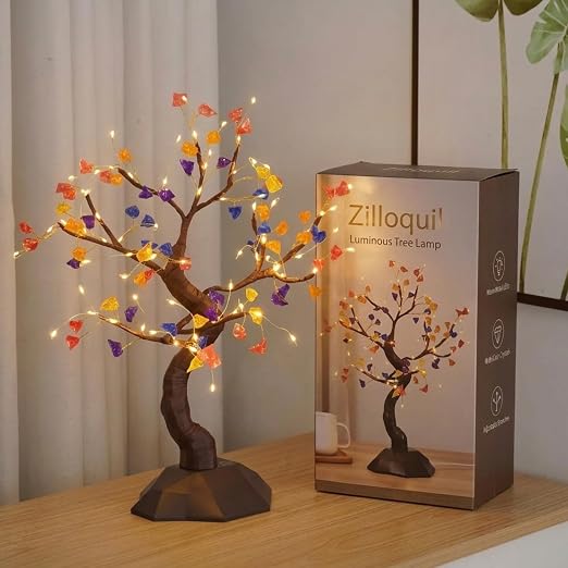 21075 Crystal Sparkly Aesthetic Fairy Bonsai Adjustable Tree Light Lamp with 2 Lighting Modes, Touch Sensor, Battery & USB Operated Magic DIY Home Decoration Tabletop Desk Night Lamp (Stone Tree)
