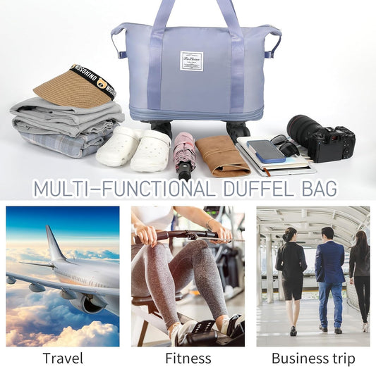 20311 Rolling Duffle With Wheels, Expandable Foldable for Travel, Luggage Carry on With Handle, Large Weekend Bag (Multicolor)