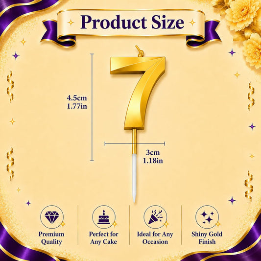 21148 {Pack of12} Number 7 Birthday Cake Candle, Gold, Shiny Metallic Finish, 4.5cm, Ideal for Any Occasion