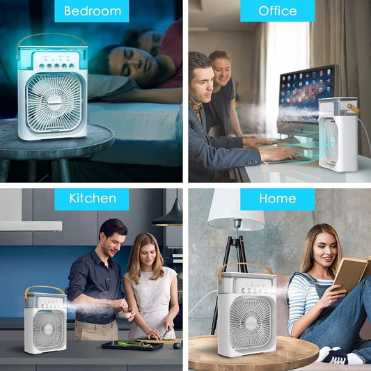 4766 Portable USB Air Cooler Fan with Ice Chamber, 4-in-1 Mini AC, Humidifier & LED Light – for Home, Office, Travel