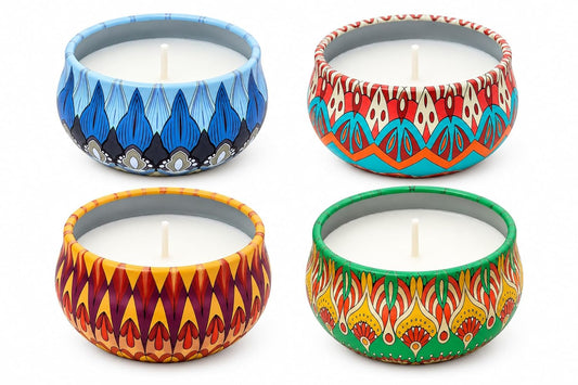 21359 Decorative Scented Candles in Designer Printed Metal Tins | Premium Aromatherapy Candles for Home Décor, Diwali & Gifting