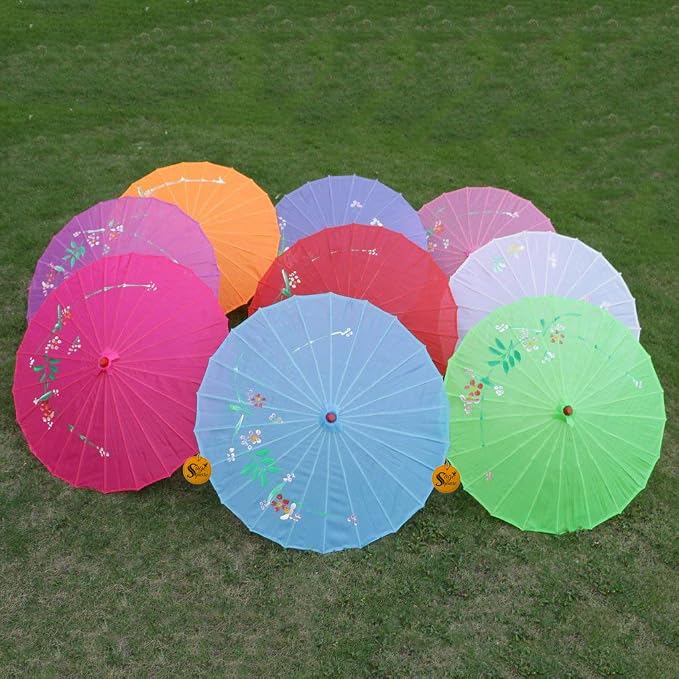21085 Traditional Handmade Chinese Cloth Floral Wooden Umbrella Wedding Dance Parties Props (Multicolor)