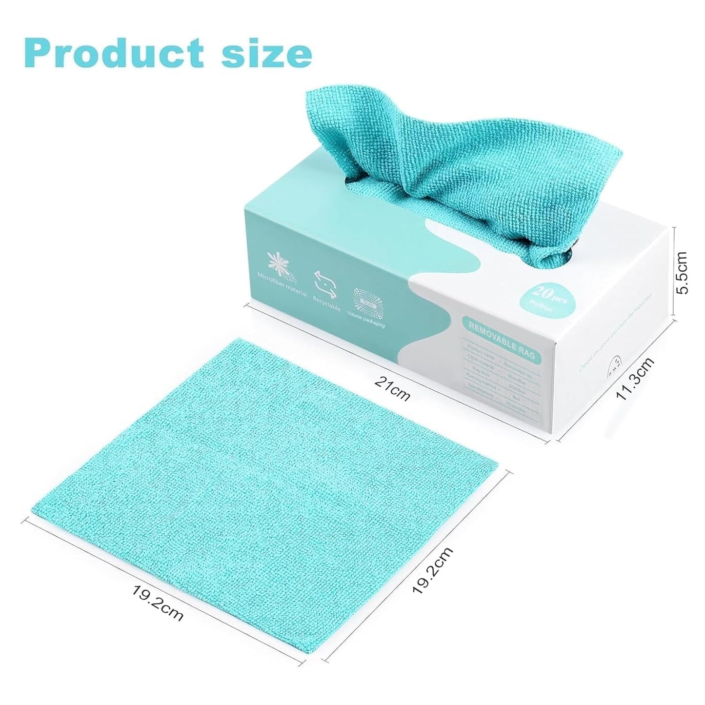 21138 Safe-X Microfiber Cleaning Cloth, Reusable Cloth Wipes for Home Kitchen & Office | Strong Absorbent Cleaning Cloth with Dispenser Box, 20 Pcs, 20x20 Cm