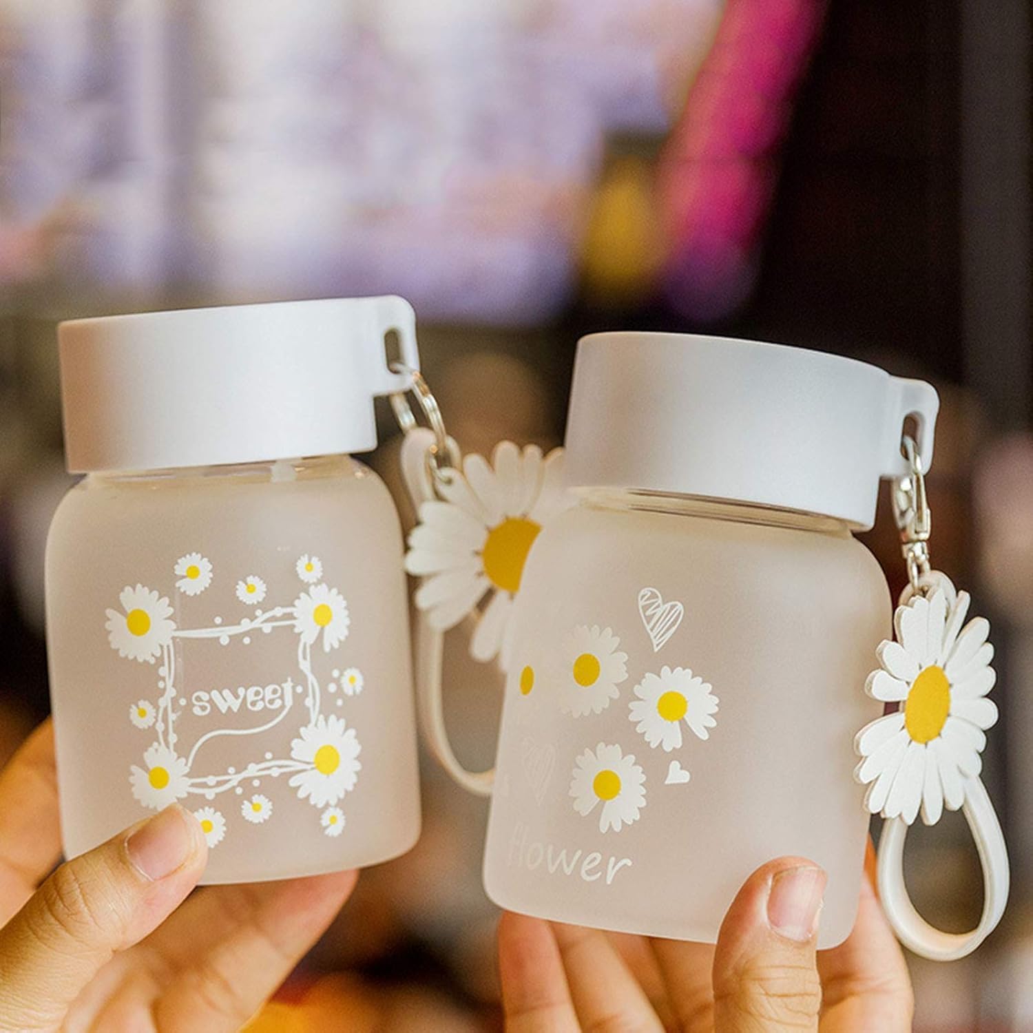 20162 Daisy Cup Aesthetic Water Bottle with Flower Lid, Cute Reusable & Leakproof Tumbler for Daily Use 350 Ml