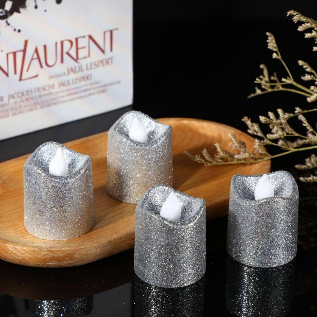 20899 LED flameless led Candle with Glitter Finish Attractive Colors Set of 24